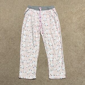 Pink Snowman Pajama Pants with Gray Waistband and Pockets